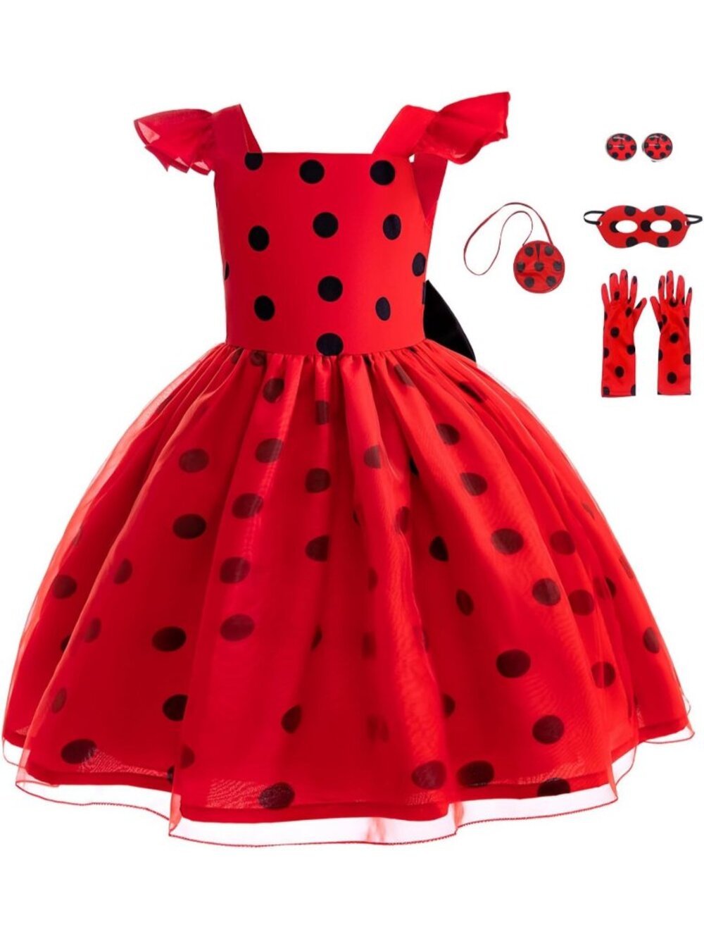 Girls Ladybug Costume Dress Halloween Cosplay Party Outfit Ages 3-10